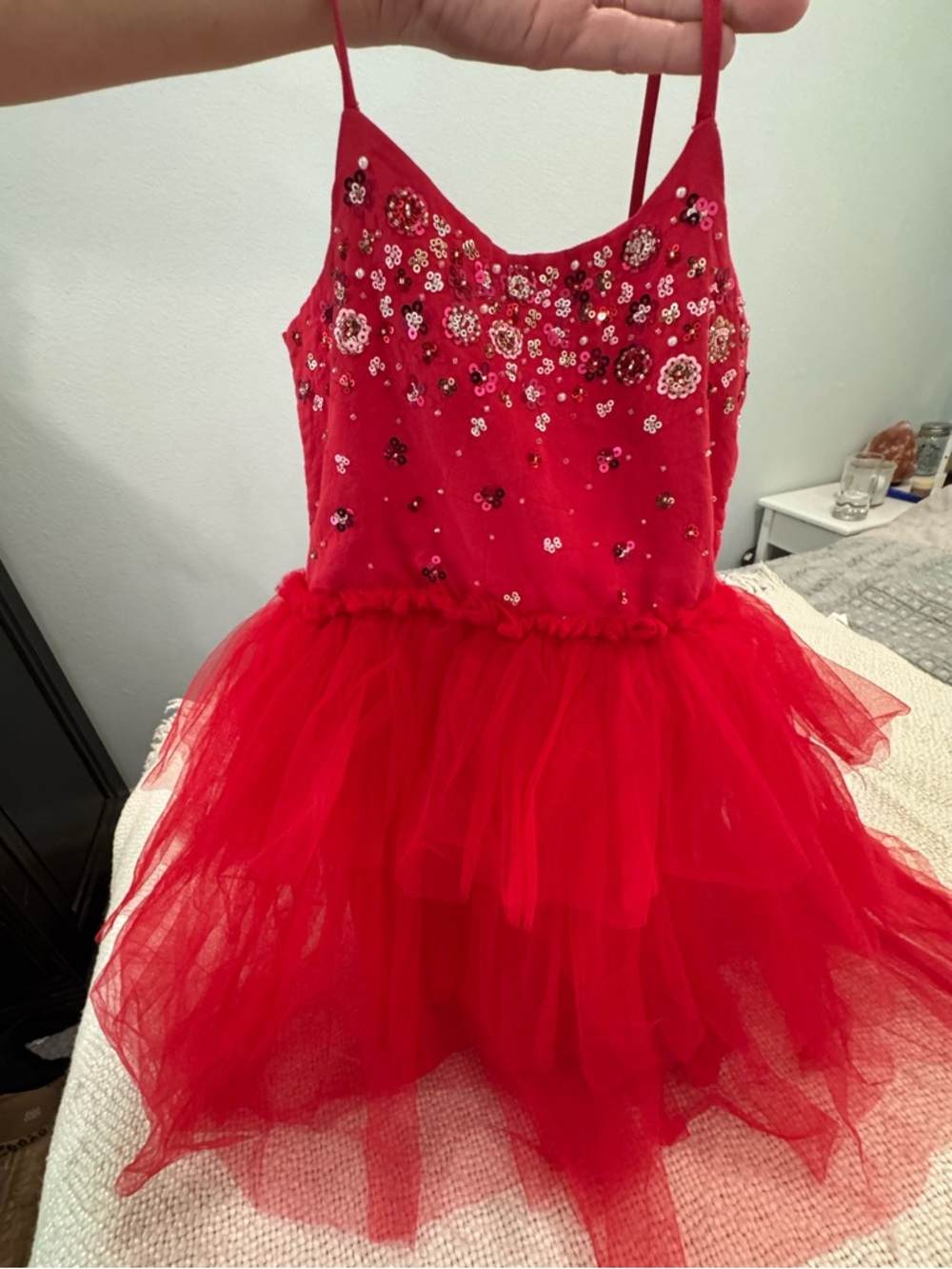 Cotton On Red Sequin Floral Tulle Dance Dress